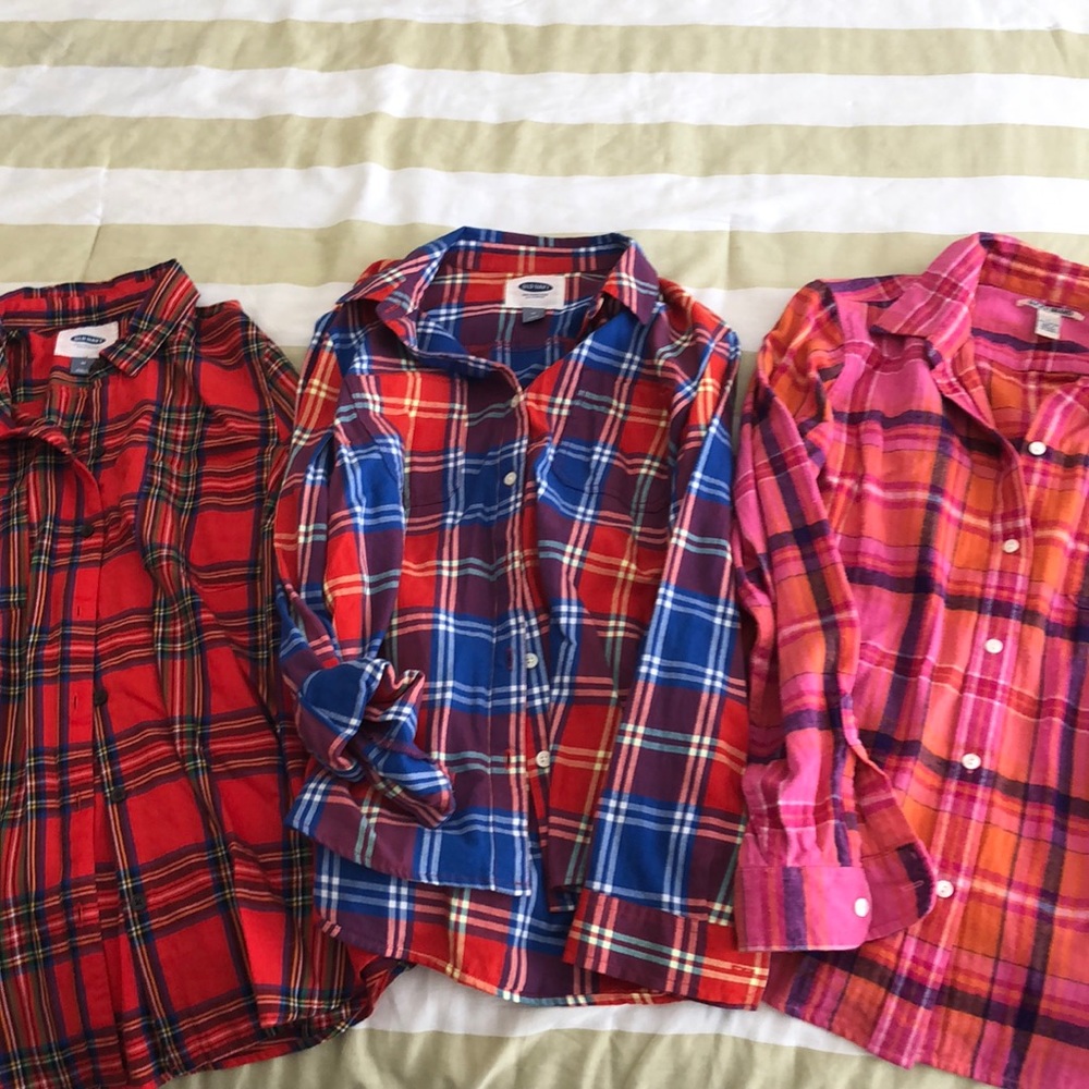 Lot of 3 plaid flannel ladies button down shirts